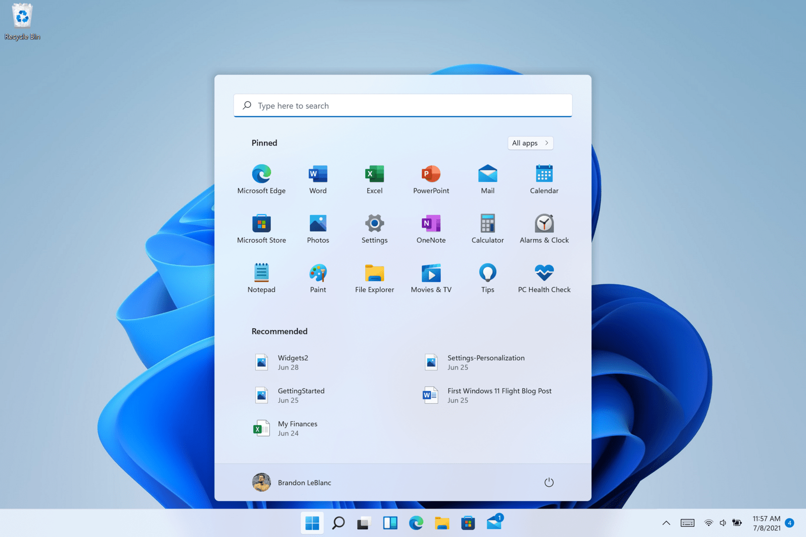 Screenshot des Windows 11 Startmenüs